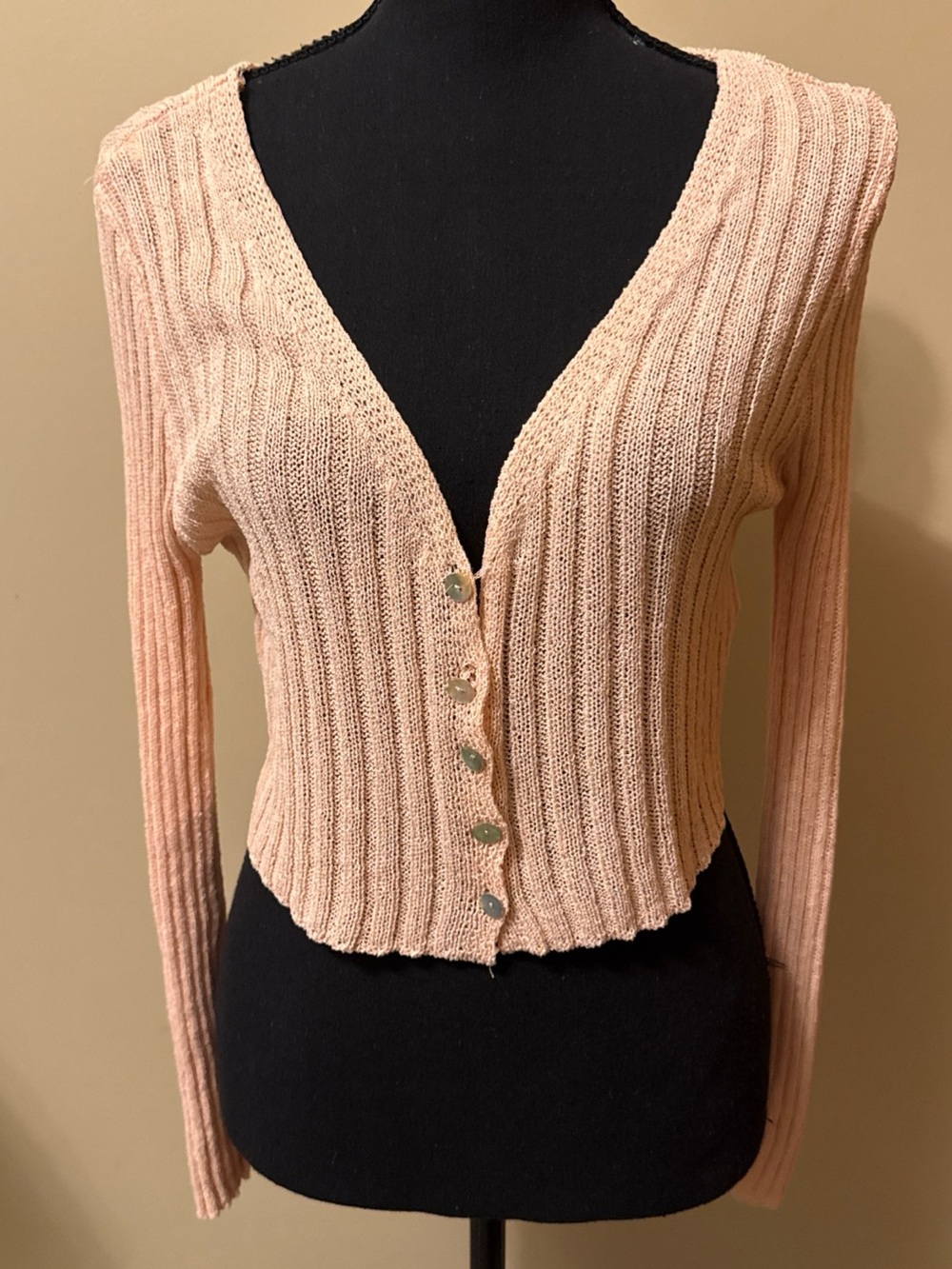 Lioness Blush Pink Ribbed V-Neck Cropped Button Cardigan